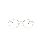 Armação de óculos redonda dourada com lentes transparentes, estilo clássico e minimalista
