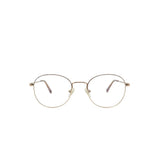 Armação de óculos redonda dourada com lentes transparentes, estilo clássico e minimalista
