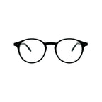 Óculos de grau redondos pretos com armação clássica e lentes transparentes