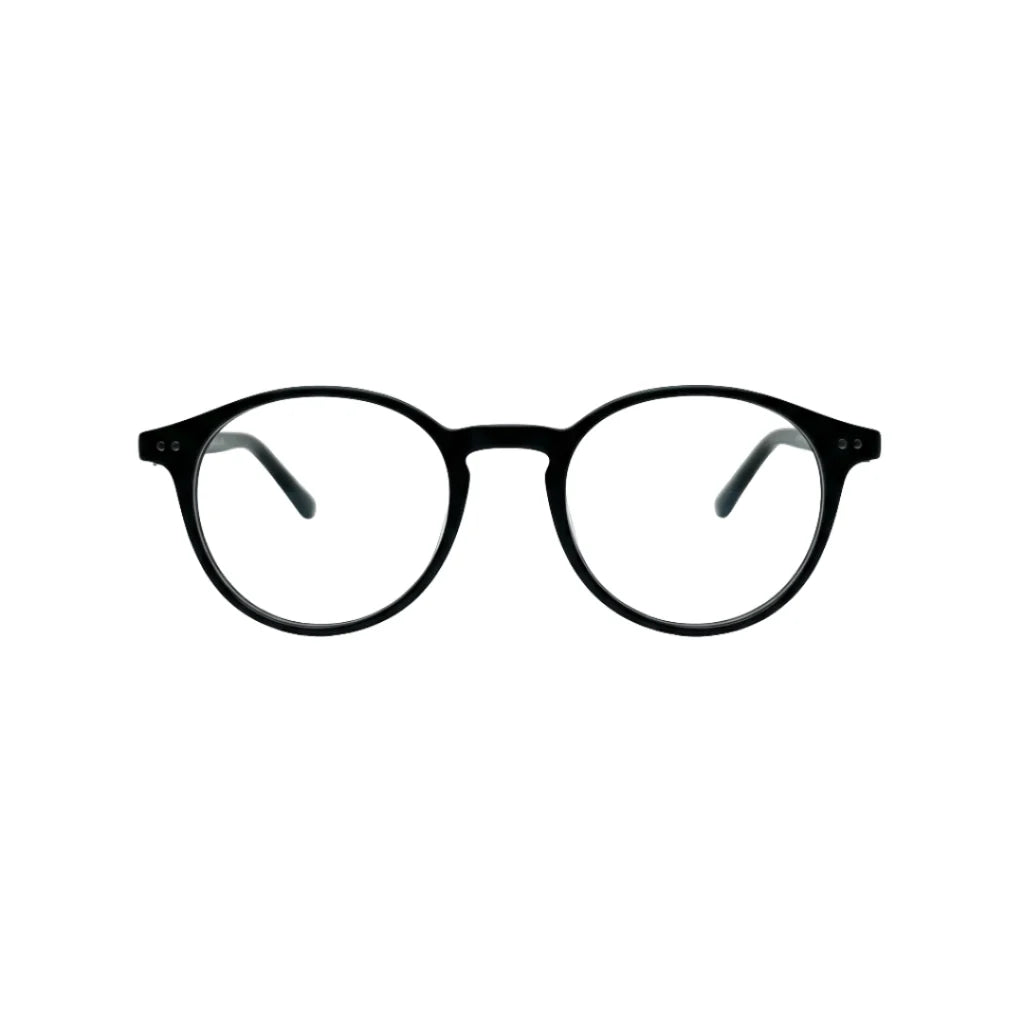 Óculos de grau redondos pretos com armação clássica e lentes transparentes
