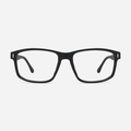 Armação de óculos preta retangular, estilo moderno para grau, com lentes transparentes e design minimalista