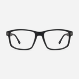 Armação de óculos preta retangular, estilo moderno para grau, com lentes transparentes e design minimalista