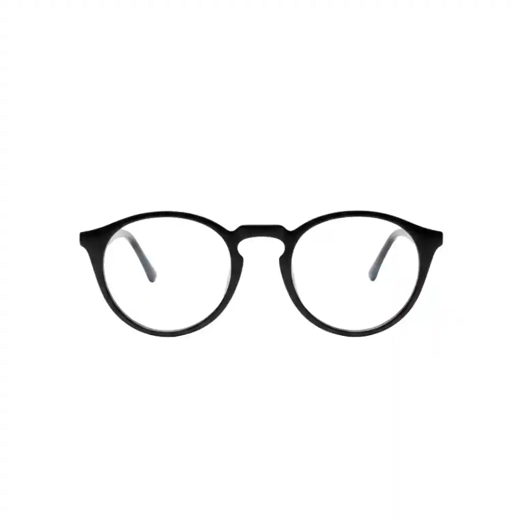 Óculos de grau redondos pretos com armação clássica e lentes transparentes