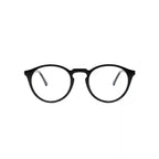 Óculos de grau redondos pretos com armação clássica e lentes transparentes