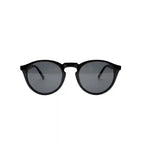 Óculos de sol redondos preto com lentes escuras, design moderno e elegante para uso diário.