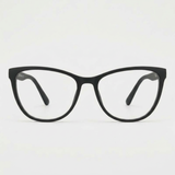 Armação de óculos preta moderna com design elegante e lentes transparentes