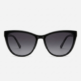 Óculos de sol feminino estilo gatinho com armação preta e lentes escuras gradiente