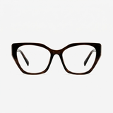 Armação de óculos gatinho marrom com design moderno e lentes transparentes